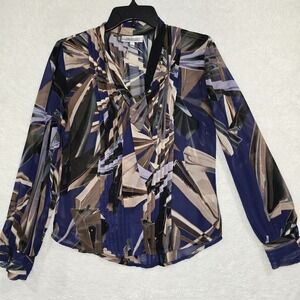 Jennifer Lopez Fractured Glamour Long Sleeves Blouse Top V-Neck Geometric Size S